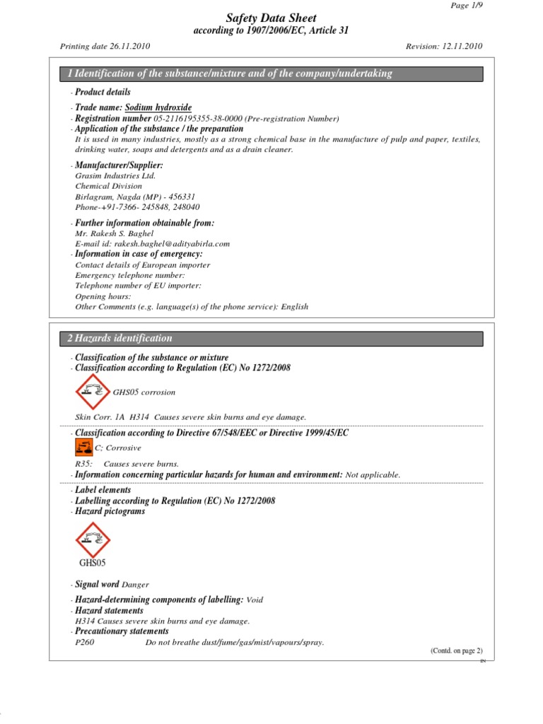 Msds Caustic Soda Lye PDF Dangerous Goods Magnesium