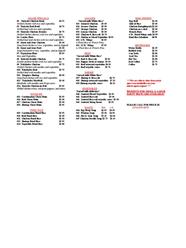 House Specials Menu: Chicken & More | PDF | Foods | Asian Cuisine