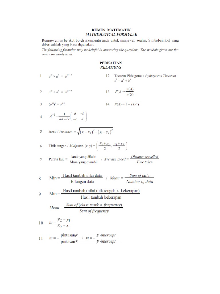 Lampiran Rumus Matematik Spm Pdf