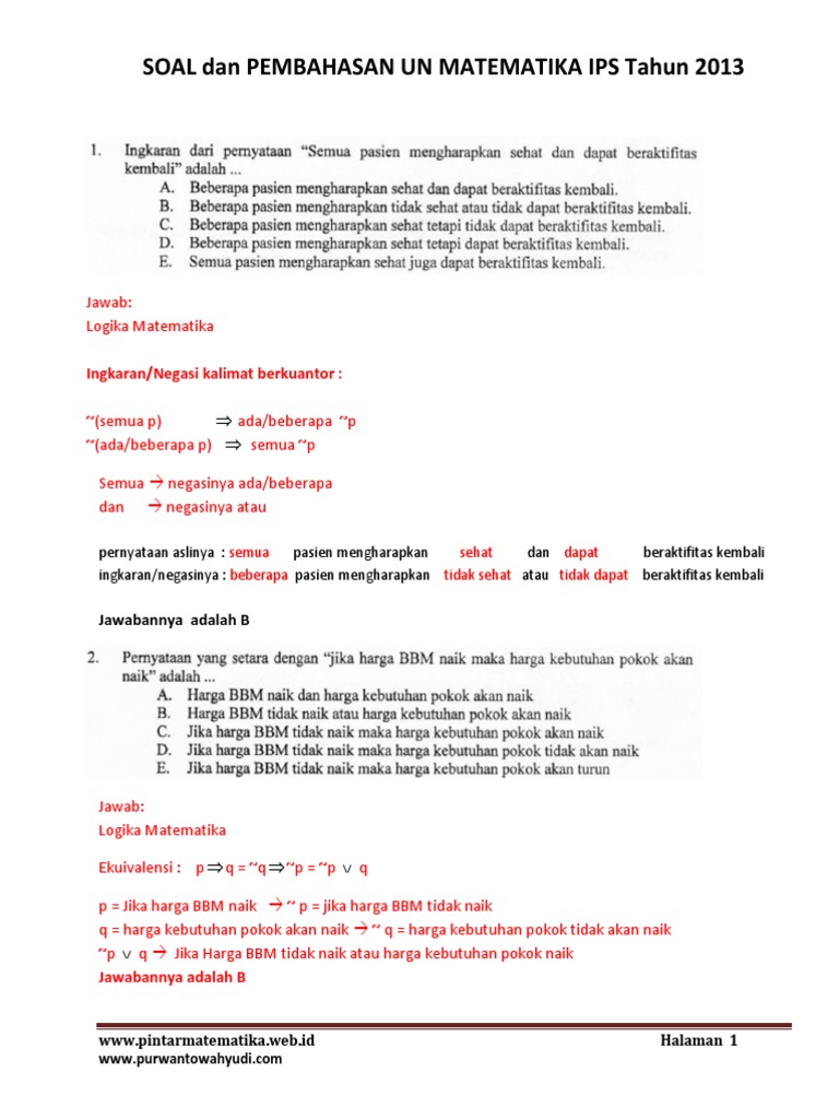 Soal Dan Pembahasan Un Matematika Sma Ips Tahun 2013