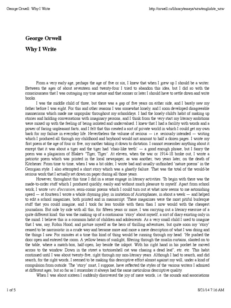 Why I Write George Orwell Summary