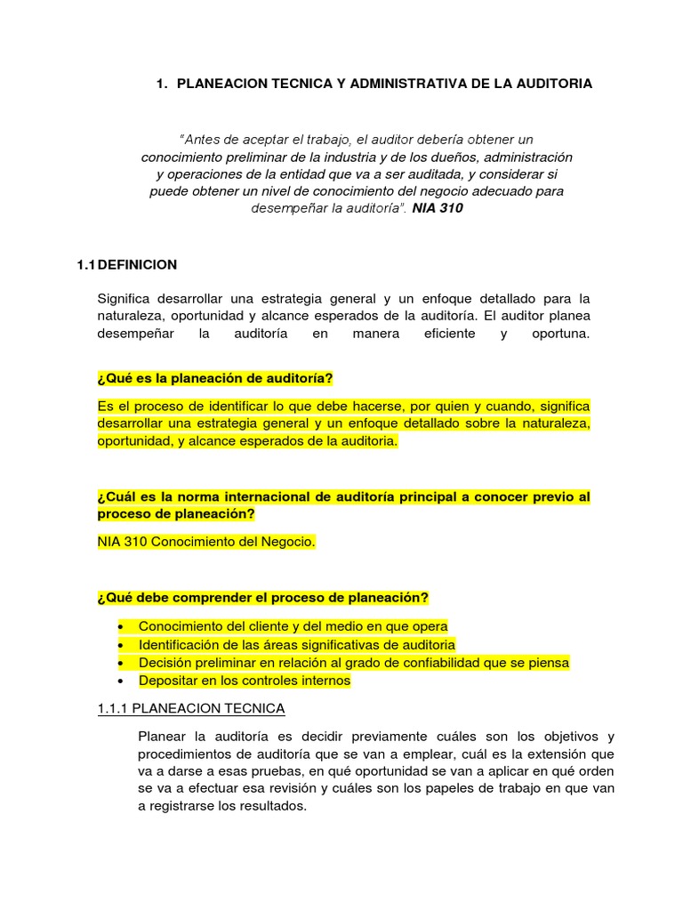 Planeacion Tecnica y Administrativa de La Auditoria | PDF ...