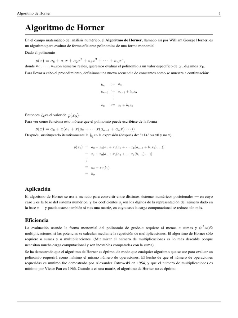 Algoritmo de Horner PDF | PDF | Informática teórica | Algoritmos