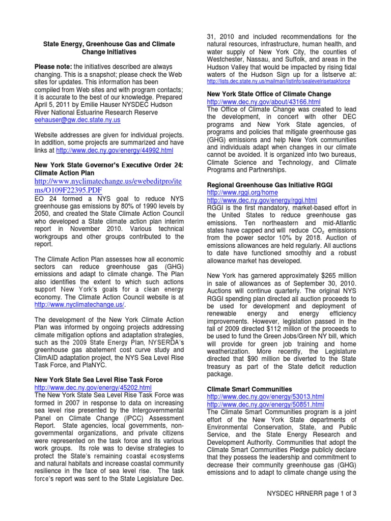 NYS Climate Change Initiatives Overview | PDF | Efficient Energy Use ...
