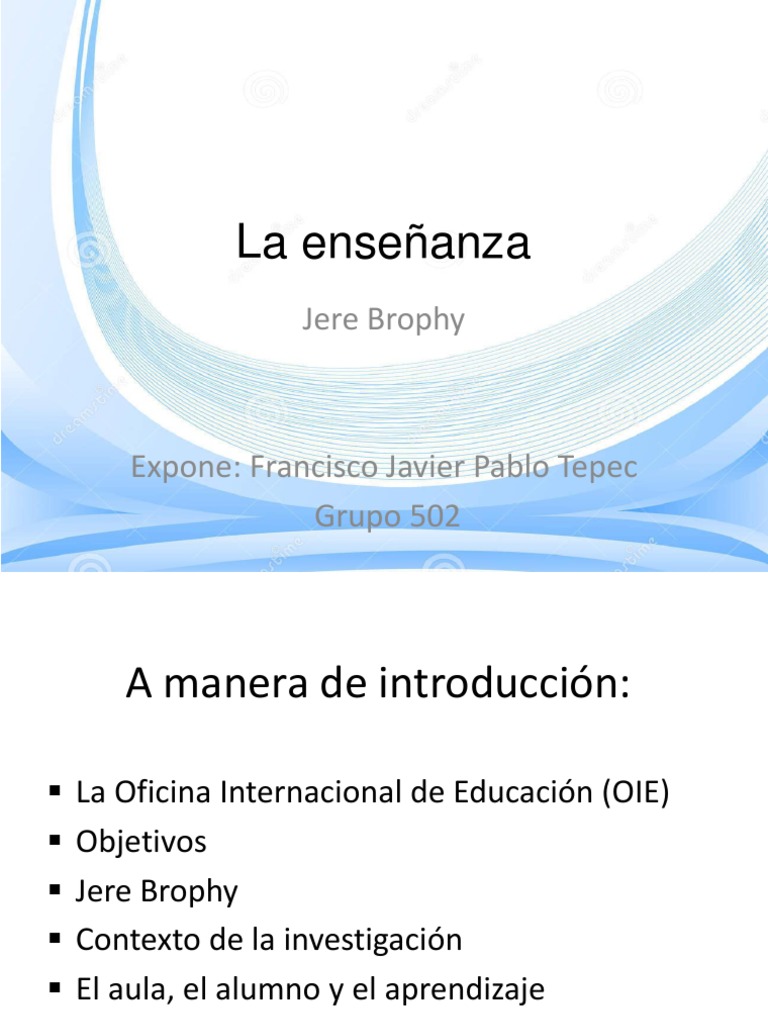 Principios de Enseñanza de Jere Brophy | PDF | Aprendizaje | Plan de ...