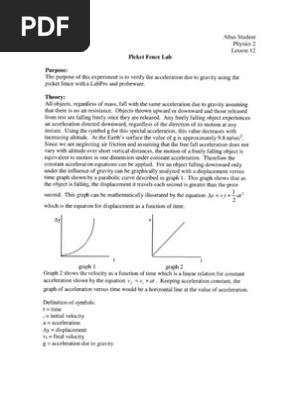 Picket Fence Lab Acceleration Velocity