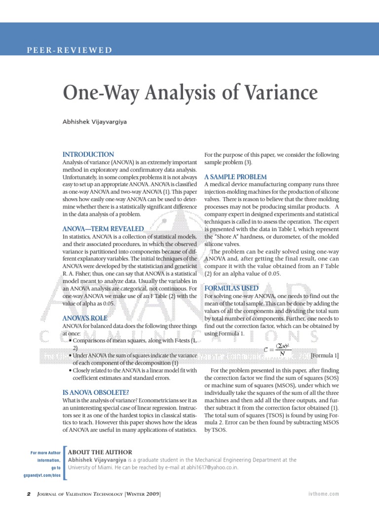 One-Way Analysis of Variance by Abhishek Vijayvargiya | PDF | Analysis ...