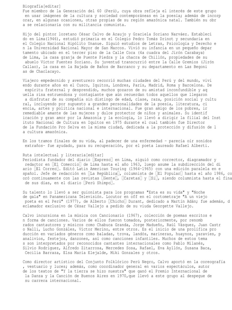 Biografía de César Calvo, poeta peruano | PDF | Perú | Poesía