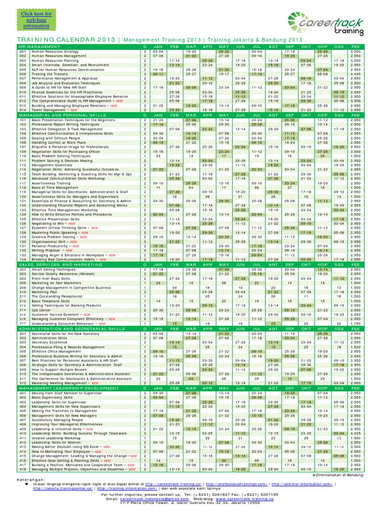 2013 Management Training Calendar | PDF | Secretary | Leadership