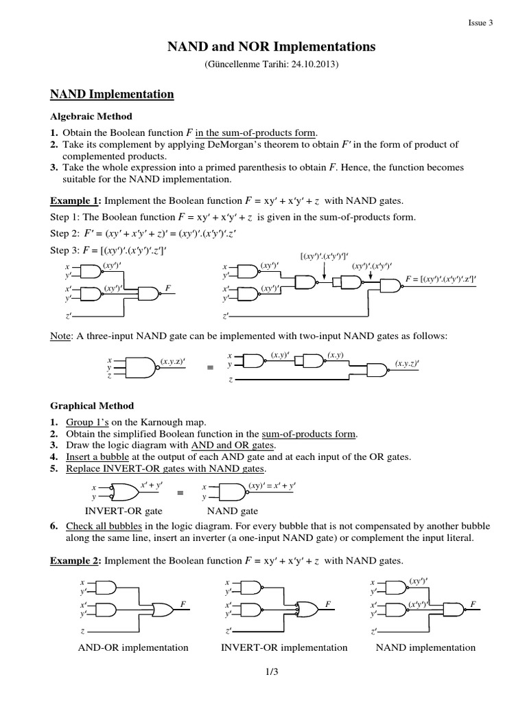 NAND and NOR Logic Implementations | PDF | Boolean Algebra | Teaching ...