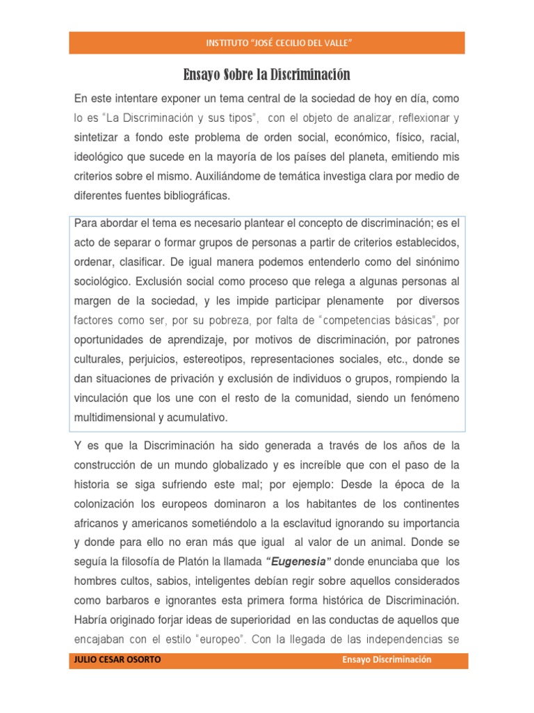 Ensayo Sobre La Discriminación
