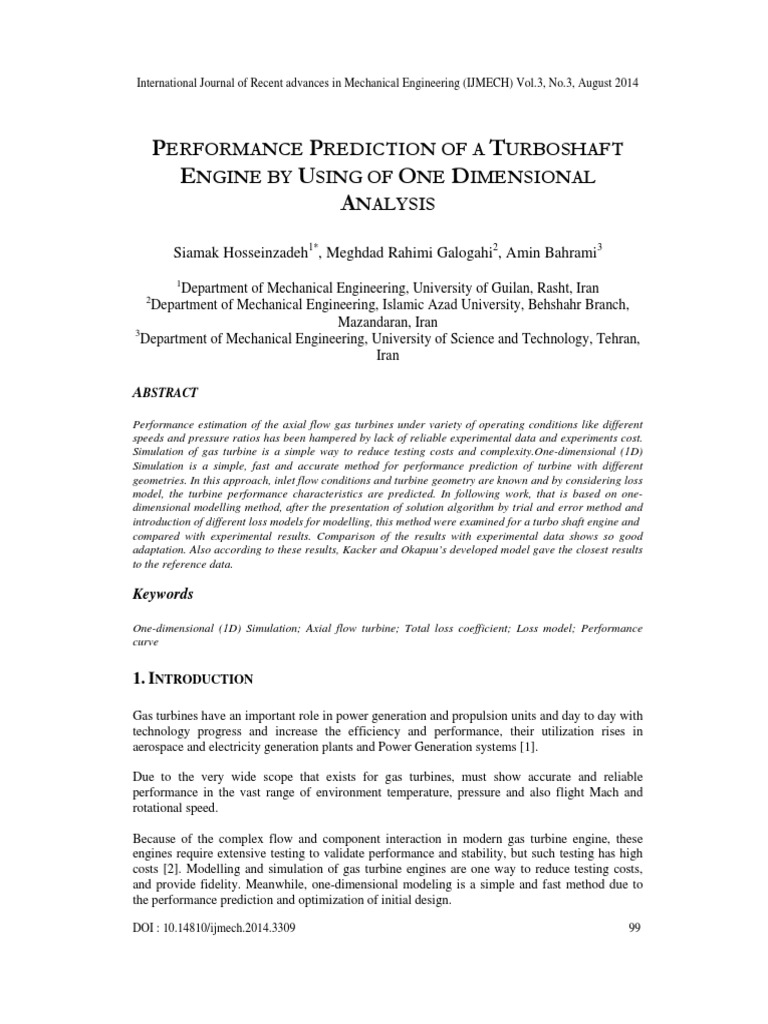 Performance Prediction of a Turboshaft Engine by Using of One