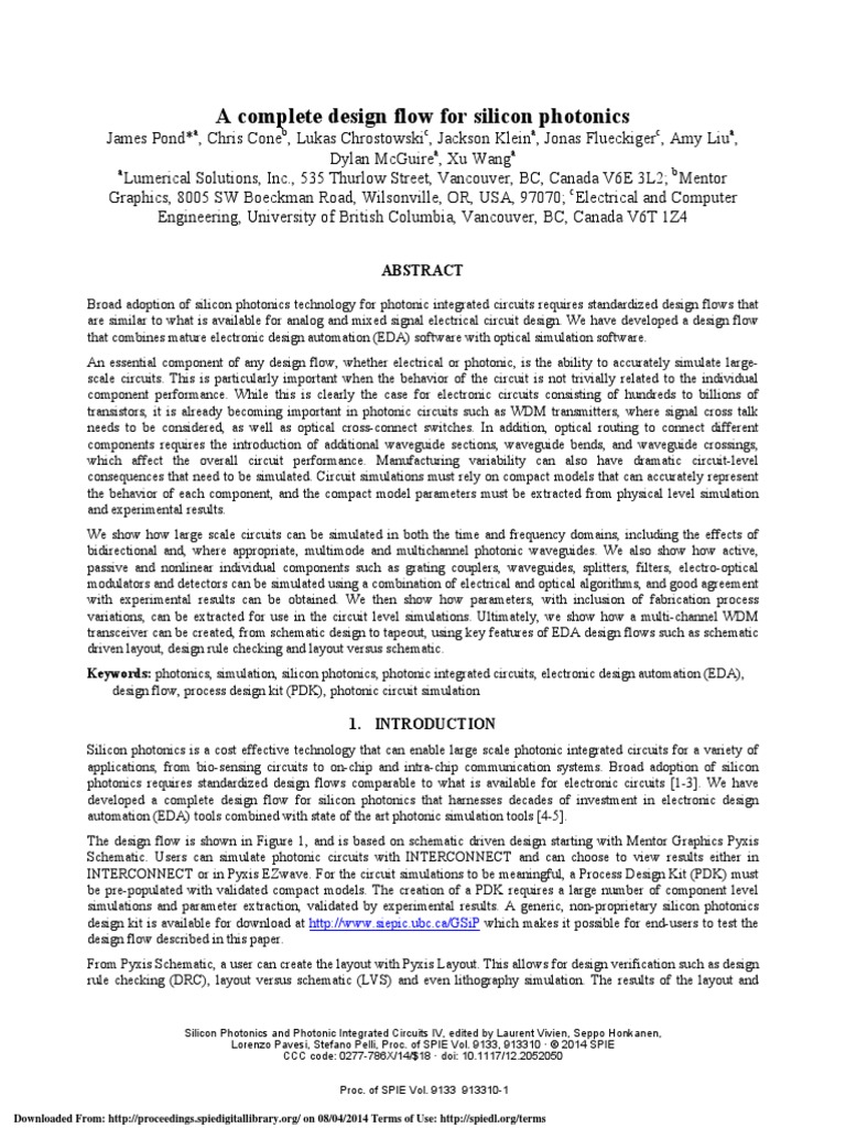 A Complete Design Flow For Silicon Photonics | PDF | Waveguide ...