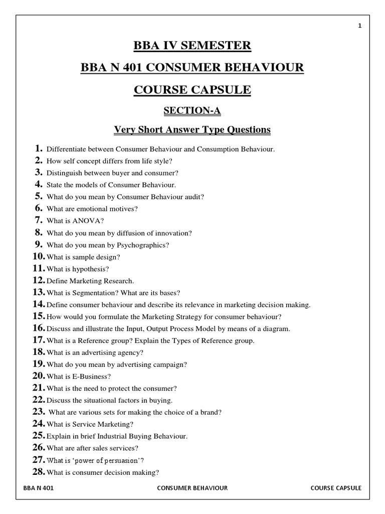 BBA 401 Consumer Behaviour Overview | PDF | Consumer Behaviour | Behavior