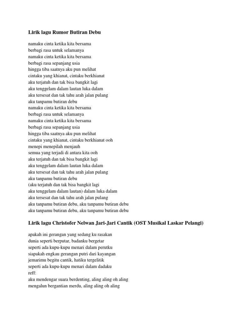 Lirik Lagu Butiran Debu Pdf