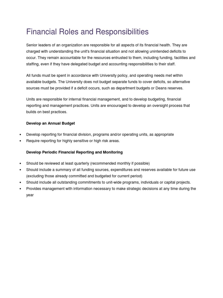 Financial Roles and Responsibilities Guide | PDF