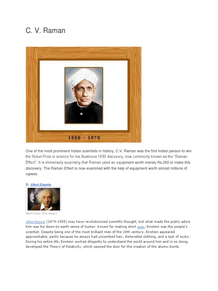 C. V. Raman: Albert Einstein | PDF | Marie Curie | Science And Technology