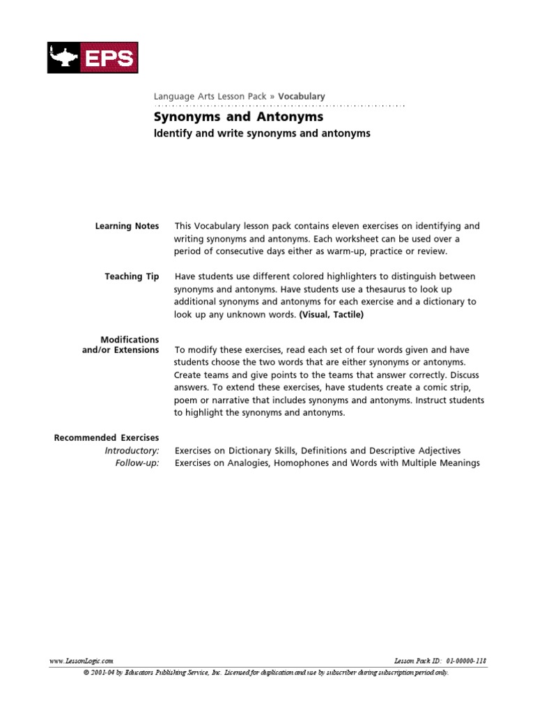 Synonyms and Antonyms | PDF