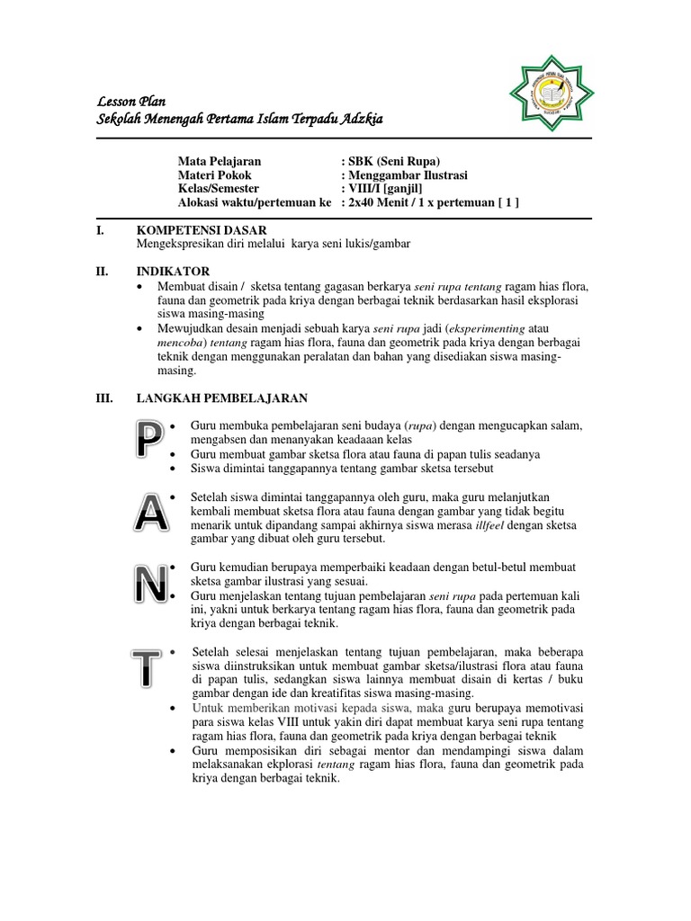 RPP SBK Seni Rupa Kelas 8