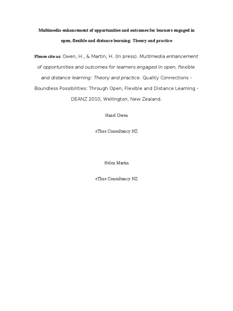 Multimedia in Open Distance Learning | PDF | Multimedia | Learning Styles