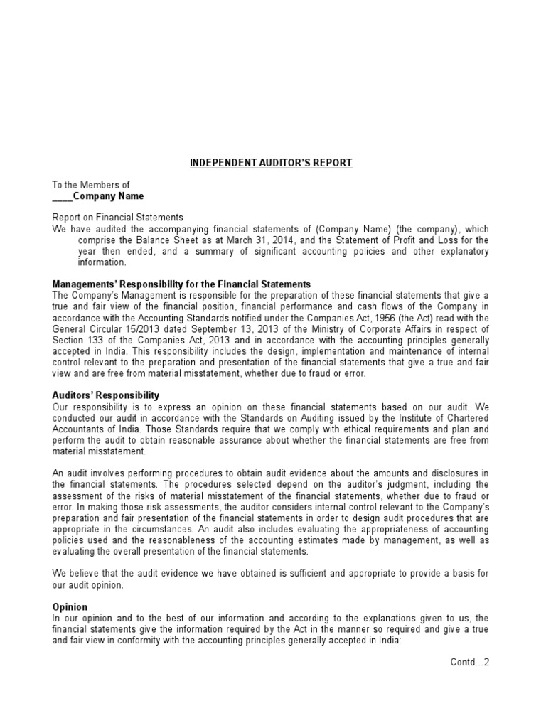 Independent Auditor's Report Format | PDF | Auditor's Report | Audit