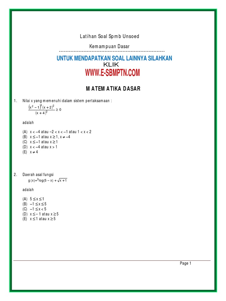 Latihan Soal Spmb Unsoed Saintek Ipa