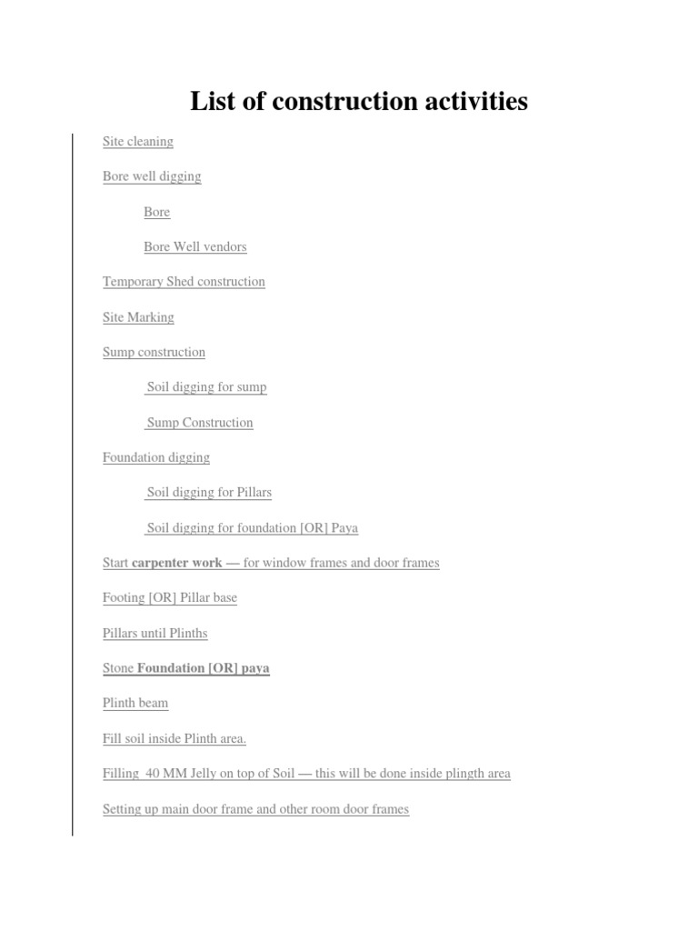List of Construction Activities