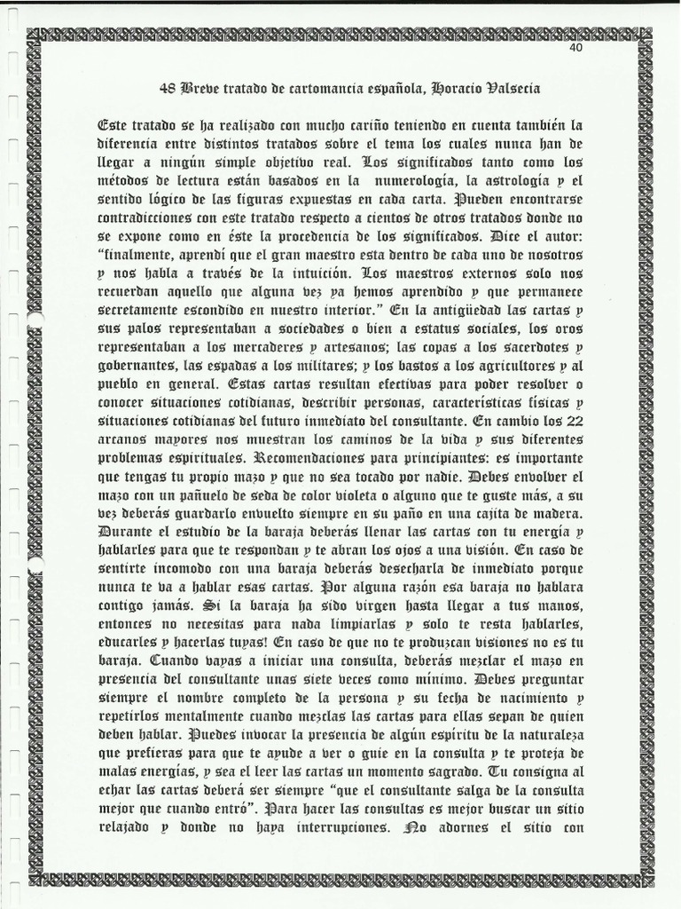 Breve Tratado de Cartomancia Espanola Horacio Valsecia PDF PDF Jugando a las cartas Juego