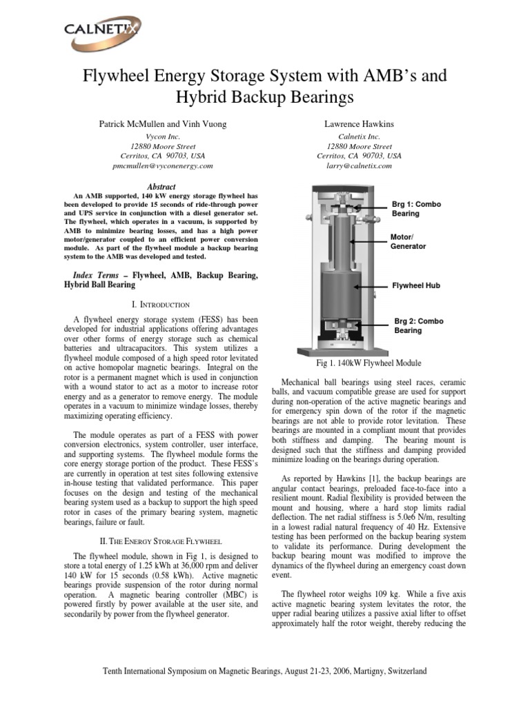 Flywheel Energy Storage System PDF Bearing (Mechanical) Energy Storage