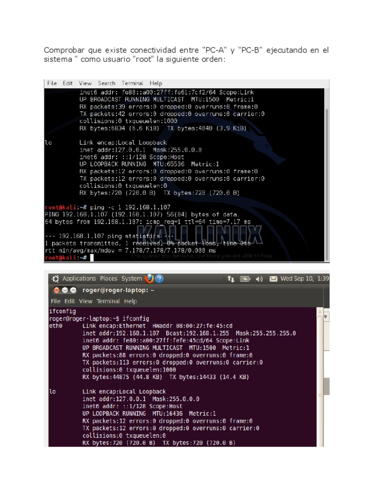 Conectividad y escaneo en Kali Linux | PDF
