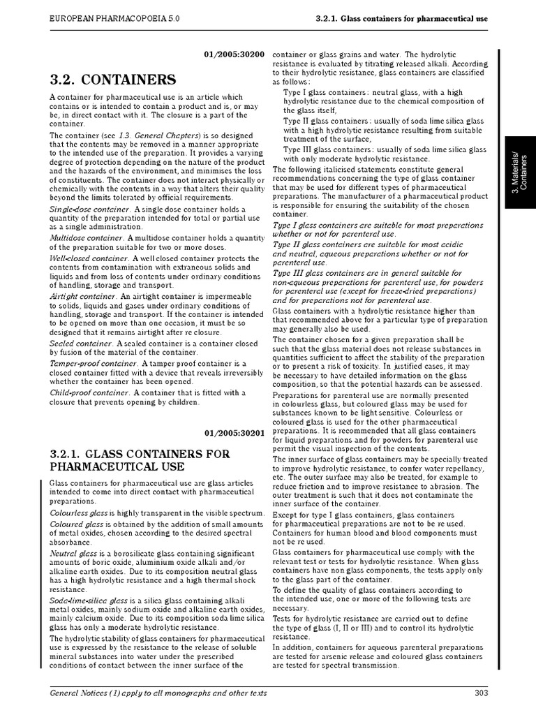 EU Pharmacopoeia Glass Containers PDF