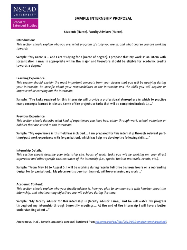 Sample Internship Proposal Letter  Internship  Job Hunting