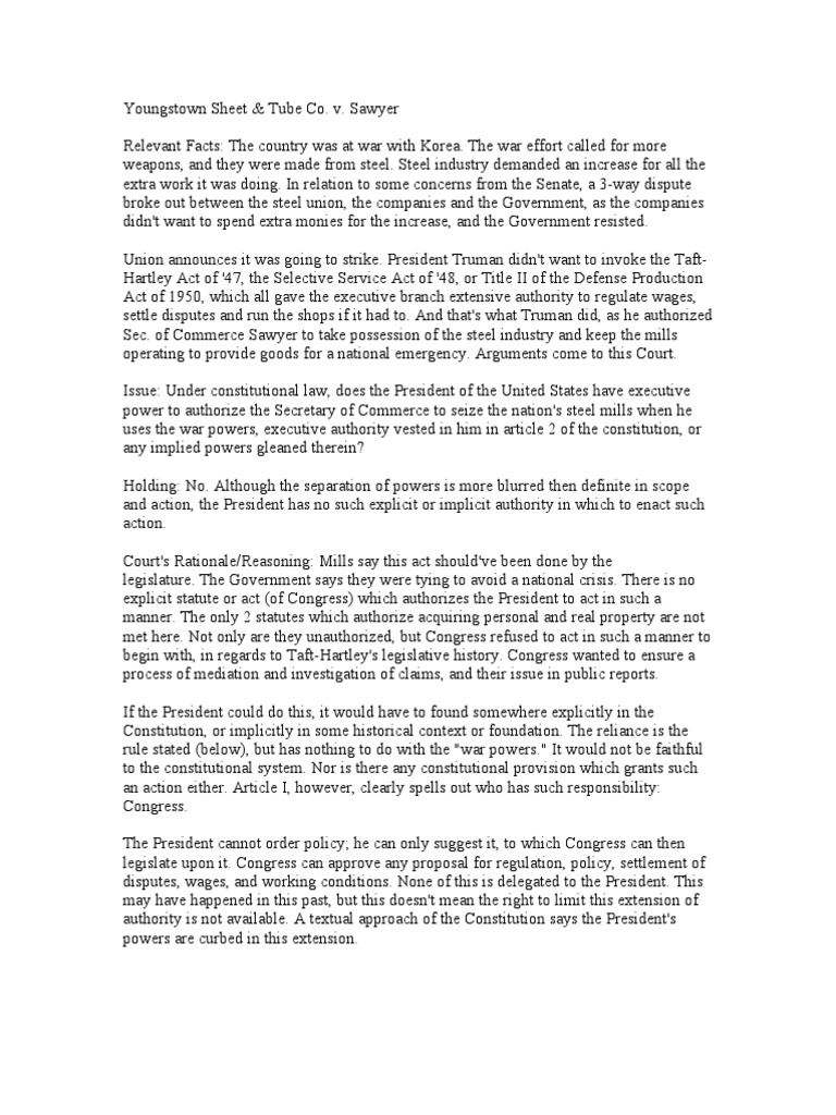 Youngstown Sheet & Tube Co. v. Sawyer PDF Presidents Of The United