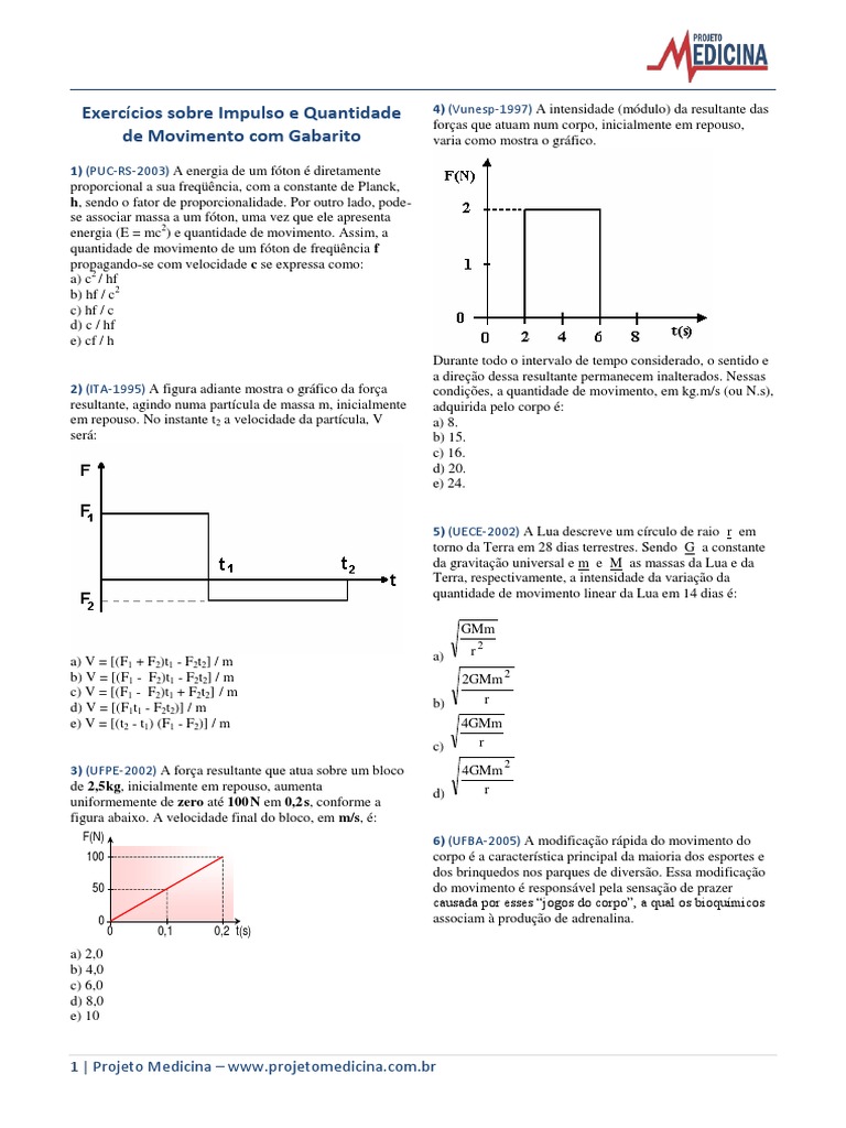 Fisica Exercicios Impulso Quantidade de Movimento Gabarito Resolucao ...