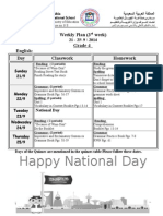 Happy National Day: Weekly Plan (3 Week) Grade 4 English: Day Classwork Homework