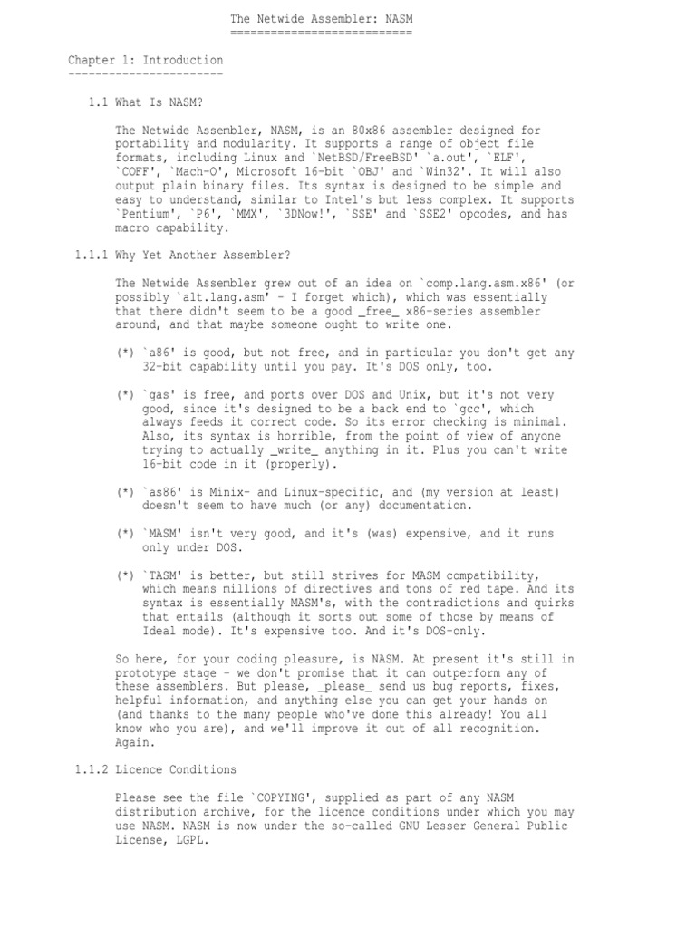 NASM Guide PDF Assembly Language Command Line Interface