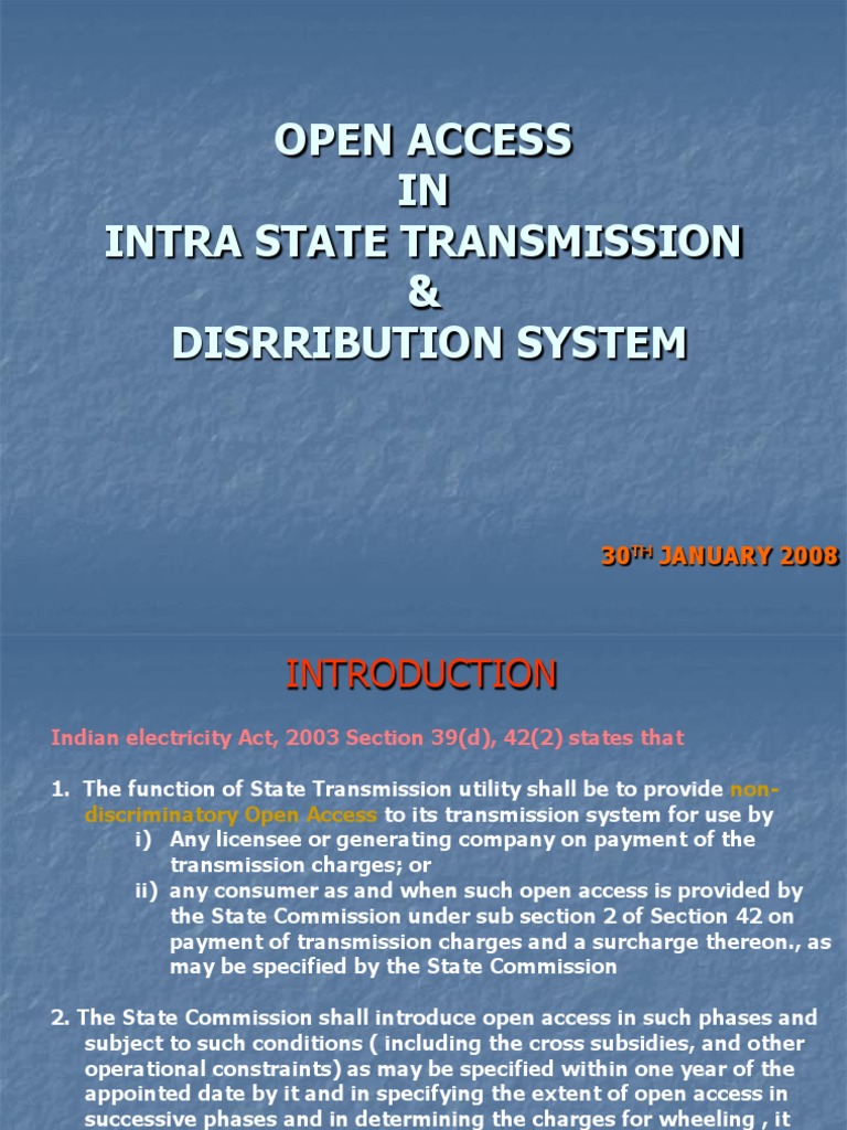 Open Access IN Intra State Transmission & Disrribution System | PDF ...