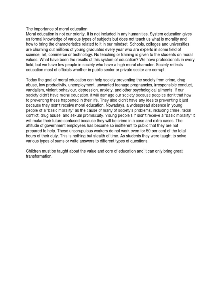 The Importance of Moral Education | PDF