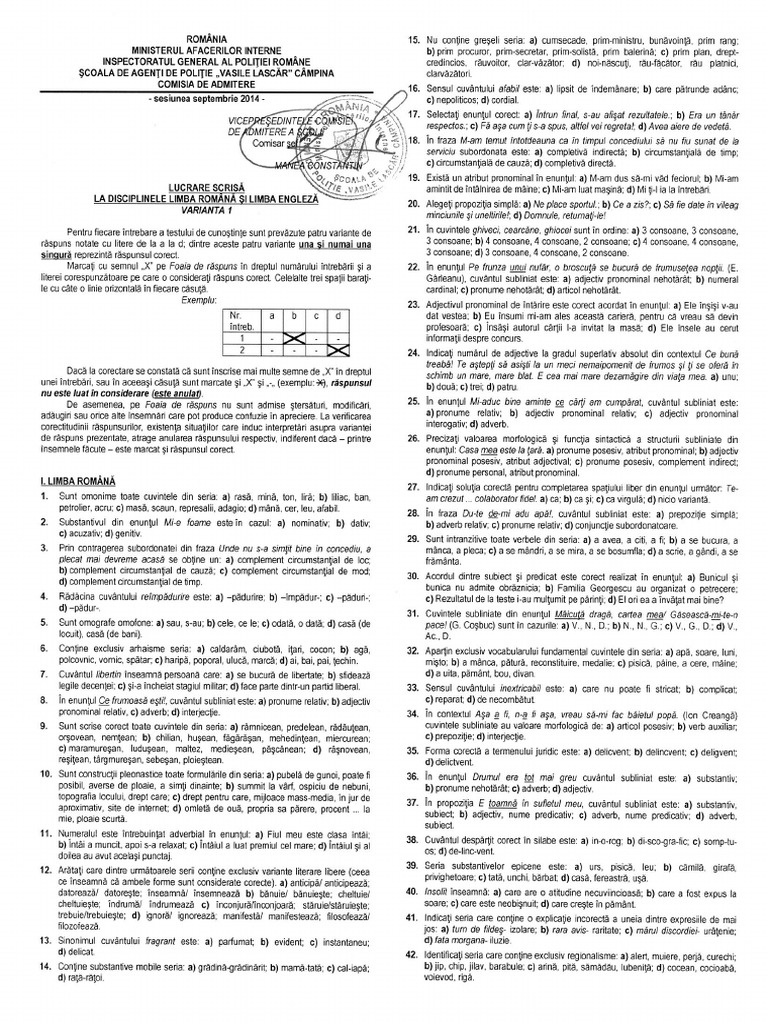 Scoala De Agenti De Politie Vasile Lascar Campina Admitere 2014