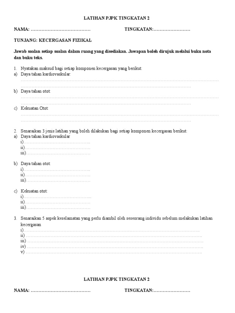 Latihan PJPK Tingkatan 2