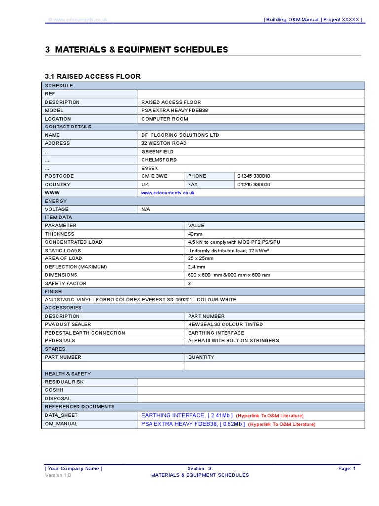 3 Materials and Equipment Schedules | PDF