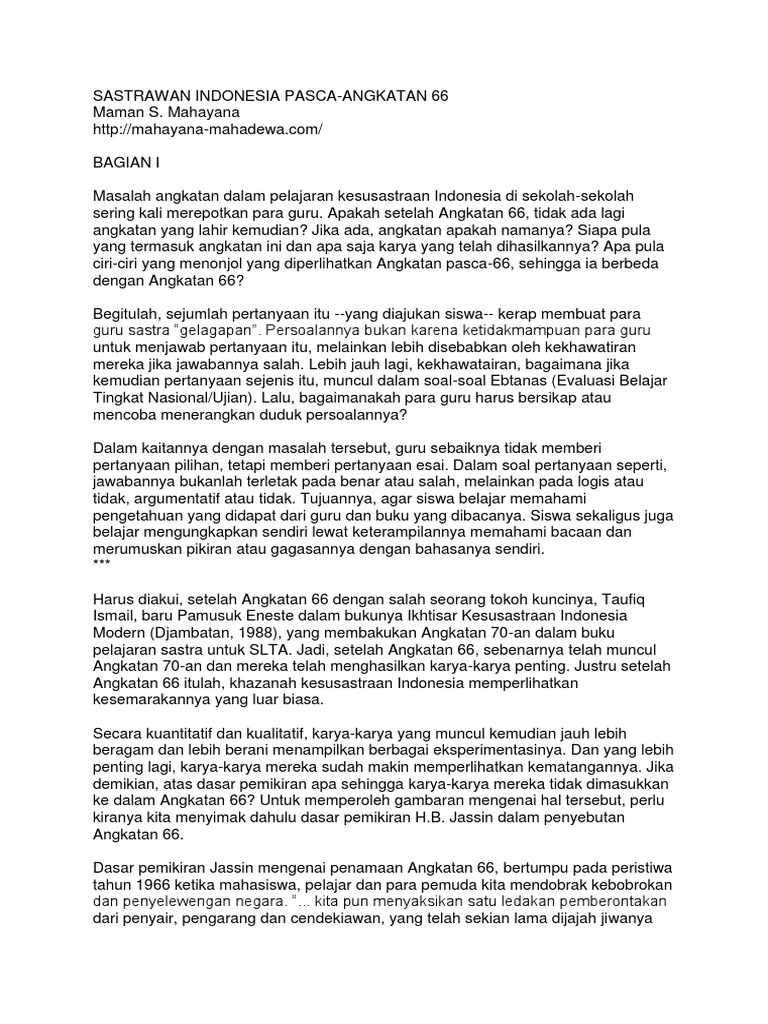 Ciri Ciri Puisi Dan Prosa Angkatan 66 Kumpulan Puisi