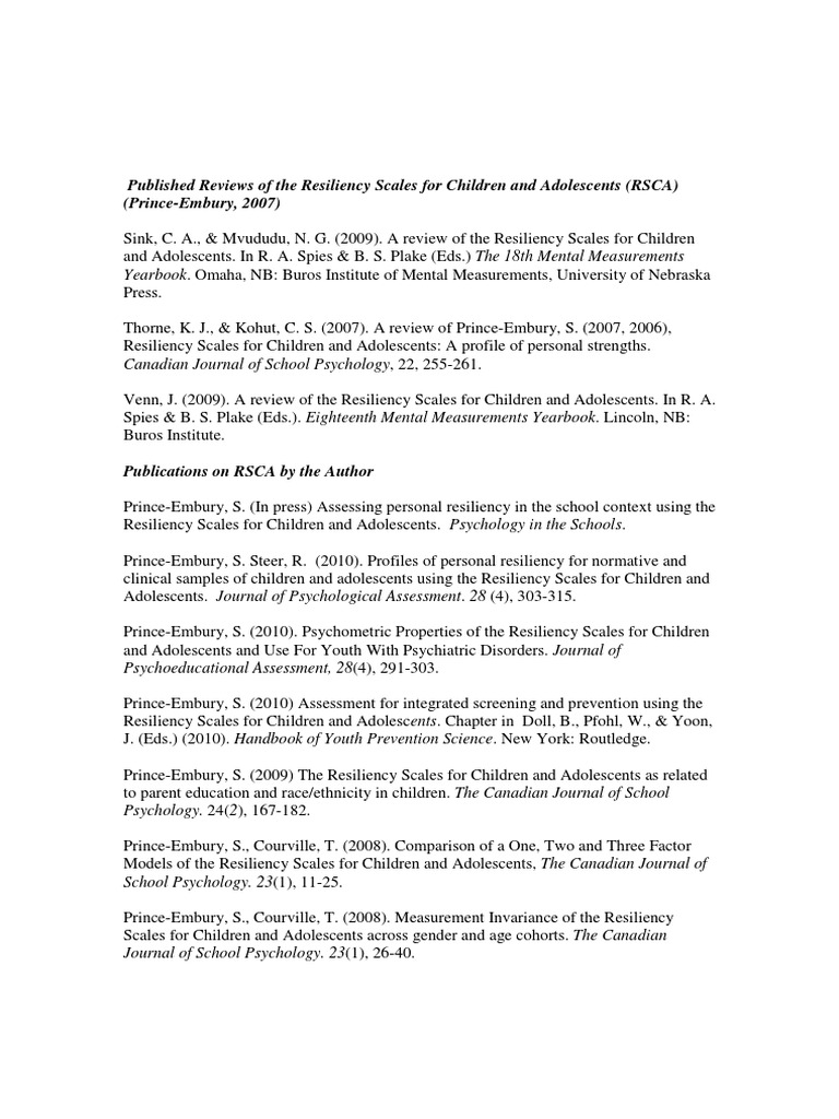 RSCA Reviews and Publications Overview | PDF | School Psychology ...