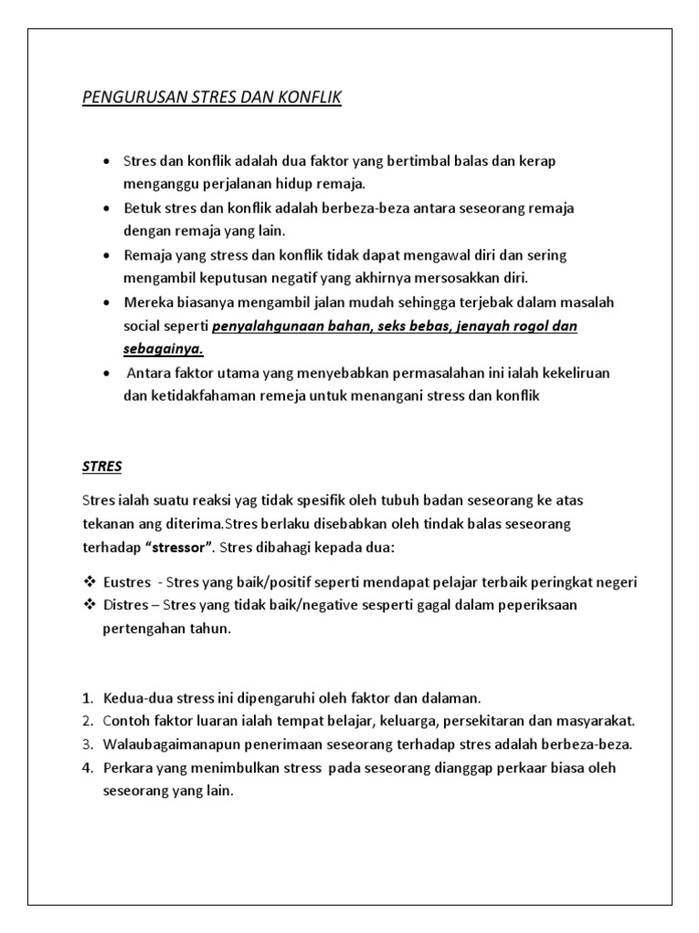 Pengurusan Stres Dan Konflik Sebagainya Pdf