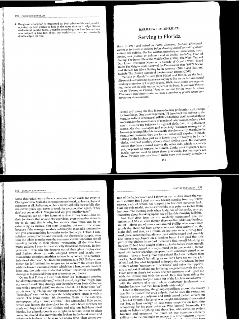 Barbara Ehrenreich Serving in Florida Exerpt From Nickel and Dimed