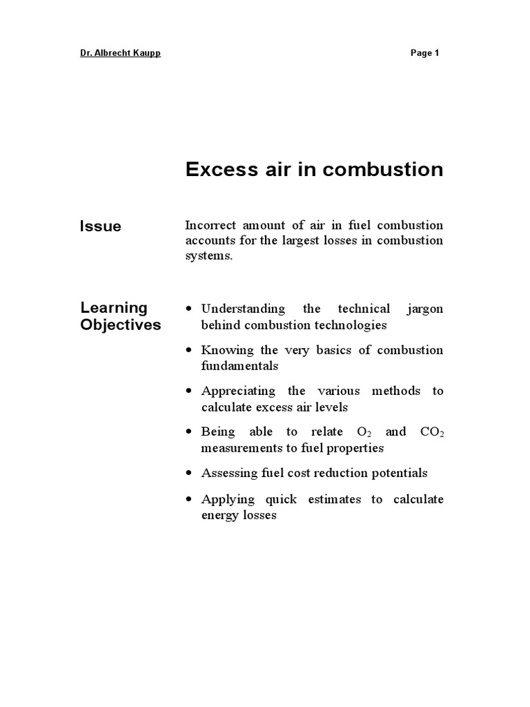 Excess Air Calculation Combustion Oxygen