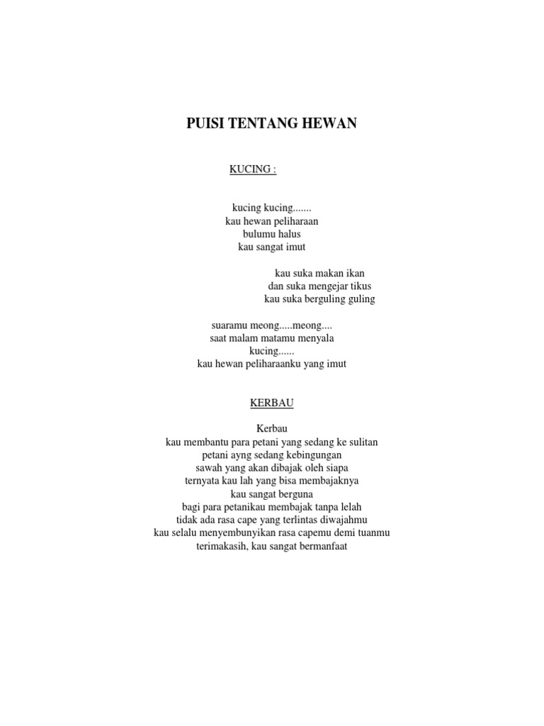 Puisi Tentang Hewan