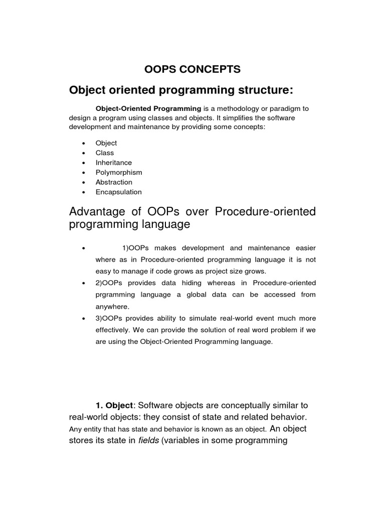 Object Oriented Programming Structure:: Oops Concepts | PDF | Object ...