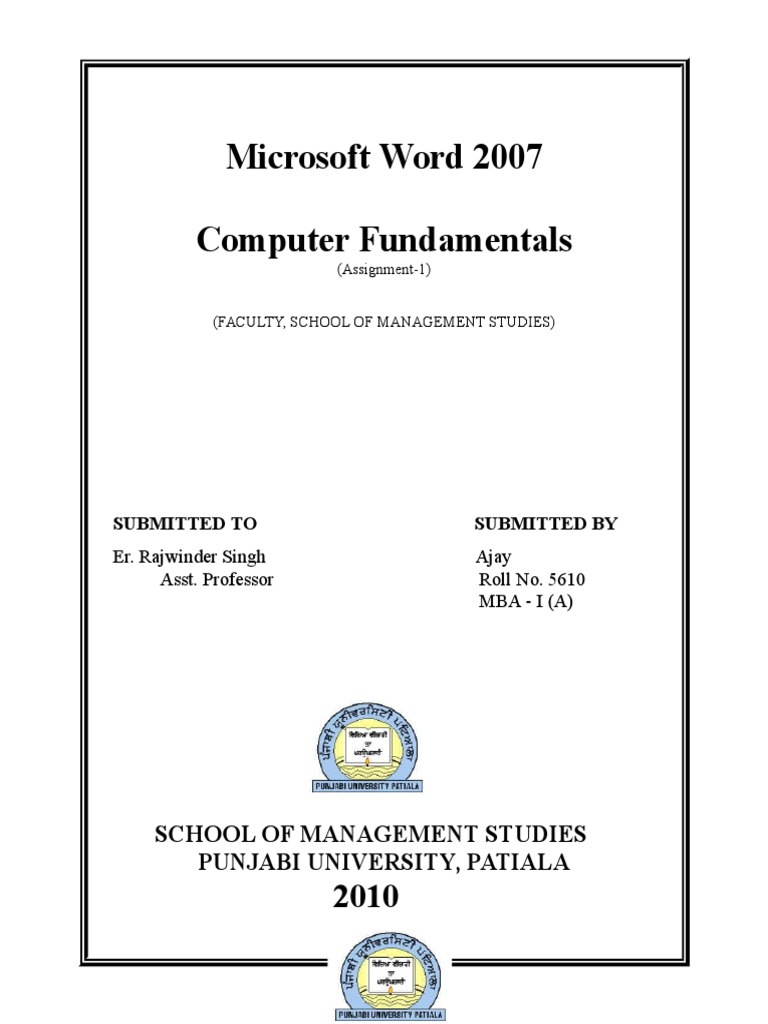 MS Word 2007 Assignment for Students | PDF