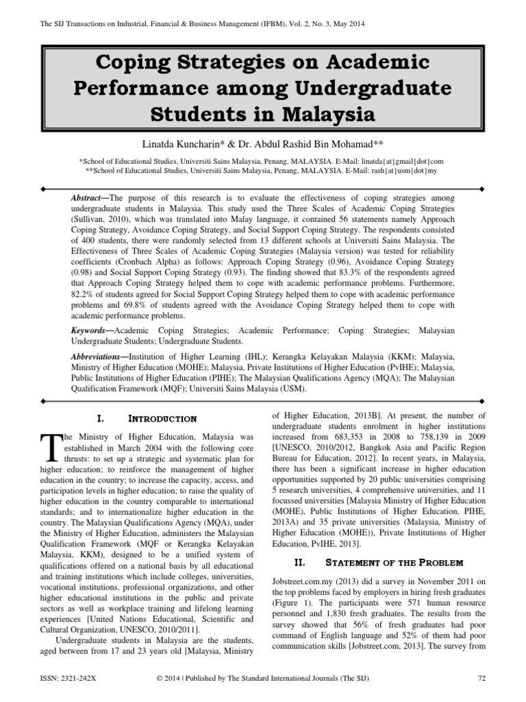 Coping Strategies On Academic Performance Among Undergraduate Students ...